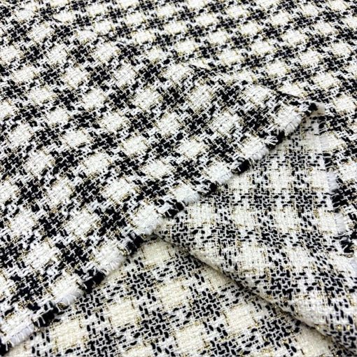 Siyah Beyaz Altın Simli Tweed Kumaş