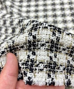 Siyah Beyaz Altın Simli Tweed Kumaş