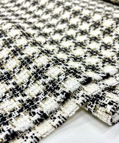 Siyah Beyaz Altın Simli Tweed Kumaş