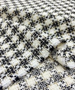 Siyah Beyaz Altın Simli Tweed Kumaş