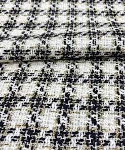 Siyah Beyaz Altın Simli Tweed Kumaş