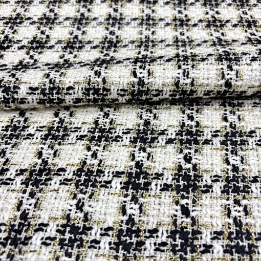 Siyah Beyaz Altın Simli Tweed Kumaş