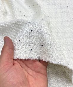 Ekru Beyaz Parıltılı Pullu Tweed Kumaş SRVT