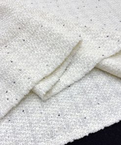 Ekru Beyaz Parıltılı Pullu Tweed Kumaş SRVT