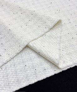 Ekru Beyaz Parıltılı Pullu Tweed Kumaş SRVT