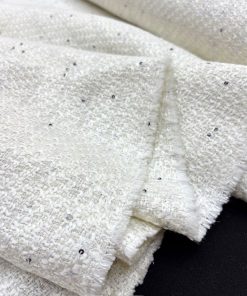 Ekru Beyaz Parıltılı Pullu Tweed Kumaş SRVT