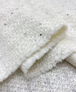 Ekru Beyaz Parıltılı Pullu Tweed Kumaş SRVT