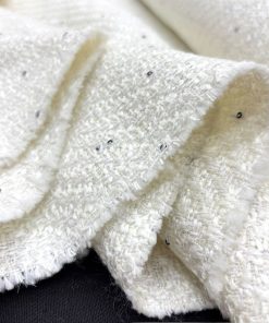 Ekru Beyaz Parıltılı Pullu Tweed Kumaş SRVT