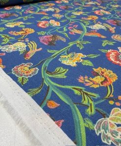 Kadife Çiçek Desenli %100 Keten Kumaş BYR