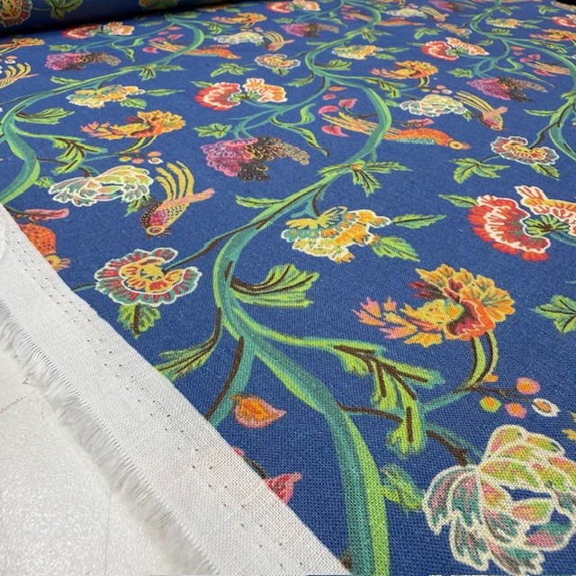 Kadife Çiçek Desenli %100 Keten Kumaş BYR