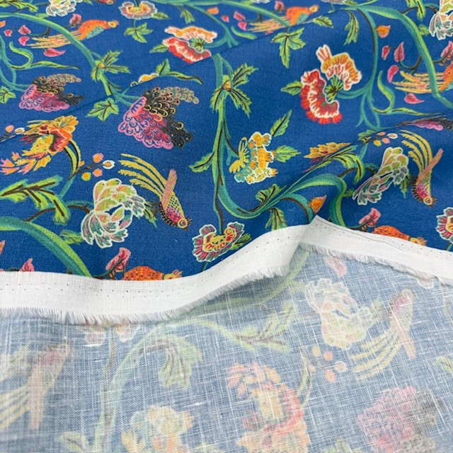 Kadife Çiçek Desenli %100 Keten Kumaş BYR