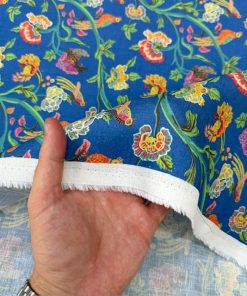 Kadife Çiçek Desenli %100 Keten Kumaş BYR