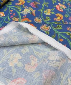 Kadife Çiçek Desenli %100 Keten Kumaş BYR