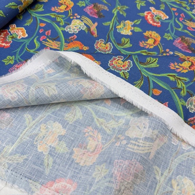 Kadife Çiçek Desenli %100 Keten Kumaş BYR