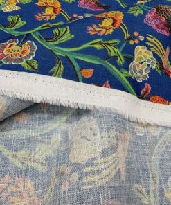 Kadife Çiçek Desenli %100 Keten Kumaş BYR