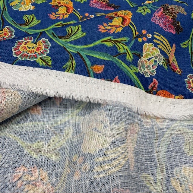 Kadife Çiçek Desenli %100 Keten Kumaş BYR