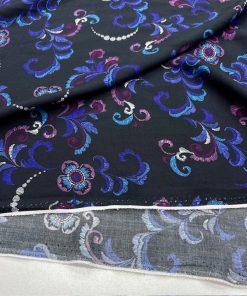 Mor Mavi Siyah Desenli Viskon Kumaş
