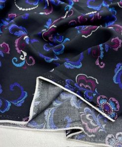 Mor Mavi Siyah Desenli Viskon Kumaş