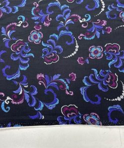 Mor Mavi Siyah Desenli Viskon Kumaş