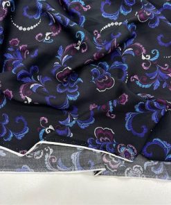 Mor Mavi Siyah Desenli Viskon Kumaş