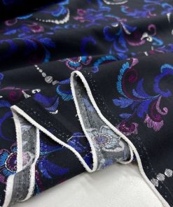 Mor Mavi Siyah Desenli Viskon Kumaş