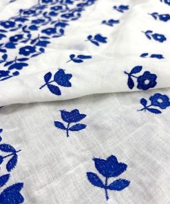 Özel Nakışlı Saf Pamuk Fisto Mavi BYR