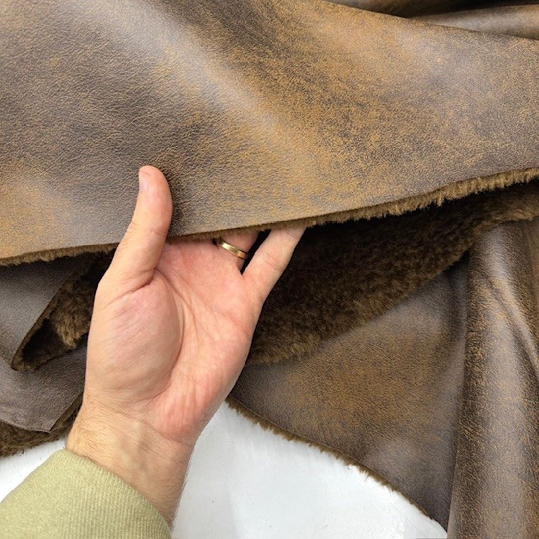 Vintage Deri Kürk Kumaş Kahve BYR