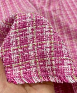 Altın İplikli Koton Şanel Kumaş Pembe ALK