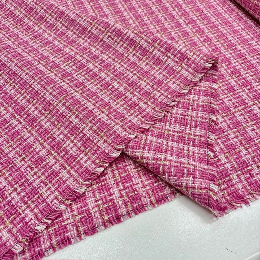 Altın İplikli Koton Şanel Kumaş Pembe ALK - Görsel 5