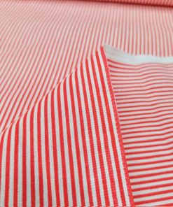 Kırmızı Beyaz Çizgili Poplin Kumaş AYT