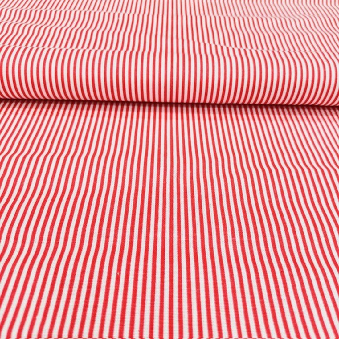 Kırmızı Beyaz Çizgili Poplin Kumaş AYT