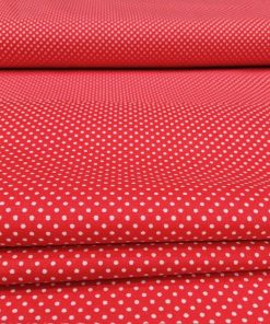 Kırmızı Beyaz Puantiyeli Poplin Kumaş AYT