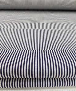 Lacivert Beyaz Çizgili Poplin Kumaş AYT