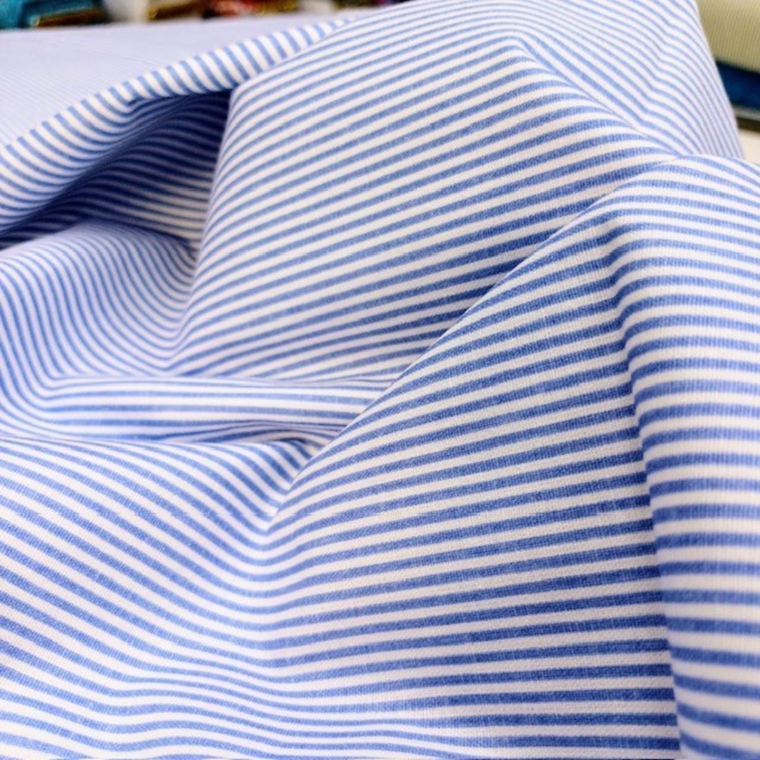 Mavi Beyaz Çizgili Poplin Kumaş AYT