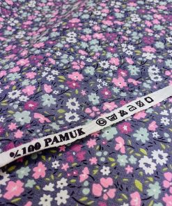 Mor Minik Çiçekli Poplin Kumaş AYT