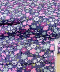 Mor Minik Çiçekli Poplin Kumaş AYT
