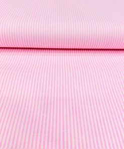 Pembe Beyaz Çizgili Poplin Kumaş AYT