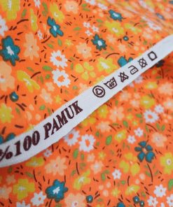 Turuncu Çiçekli Poplin Kumaş AYT