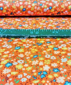 Turuncu Çiçekli Poplin Kumaş AYT