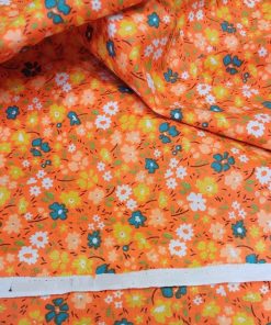 Turuncu Çiçekli Poplin Kumaş AYT