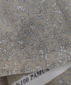 Vizon Gri Minik Çiçek Poplin Kumaş AYT