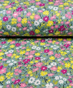 Yeşil Sarı Çıtır Çiçekli Poplin Kumaş AYT