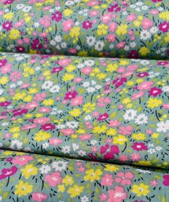 Yeşil Sarı Çıtır Çiçekli Poplin Kumaş AYT