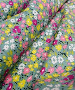 Yeşil Sarı Çıtır Çiçekli Poplin Kumaş AYT