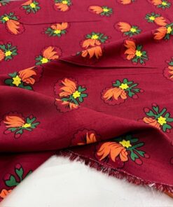 Etnik Desenli Viskon Kumaş Bordo HSY