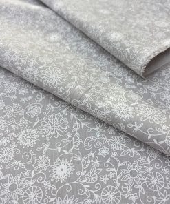 Açık Gri Çiçekli Pamuk Poplin Kumaş HS
