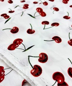 Kiraz Desenli Pamuk Poplin Kumaş BYR