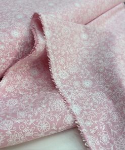 Pembe Çiçekli Pamuk Poplin Kumaş HS