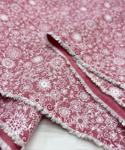 Pudra Pembe Çiçekli Pamuk Poplin Kumaş HS